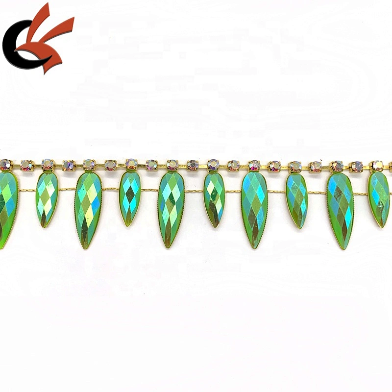 Fashion Neon green drops with AB coating resin rhinestone tassel chain trimming