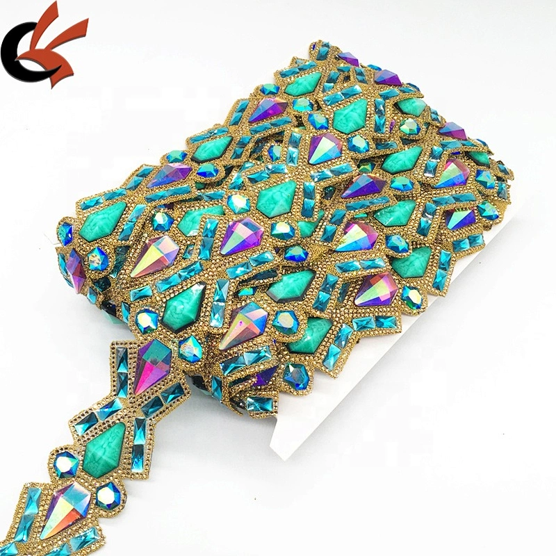 Top Quality Handmade Iron On Heat Transfer Applique Trim Chains Resin Jewelry Hotfix Trimming Tape