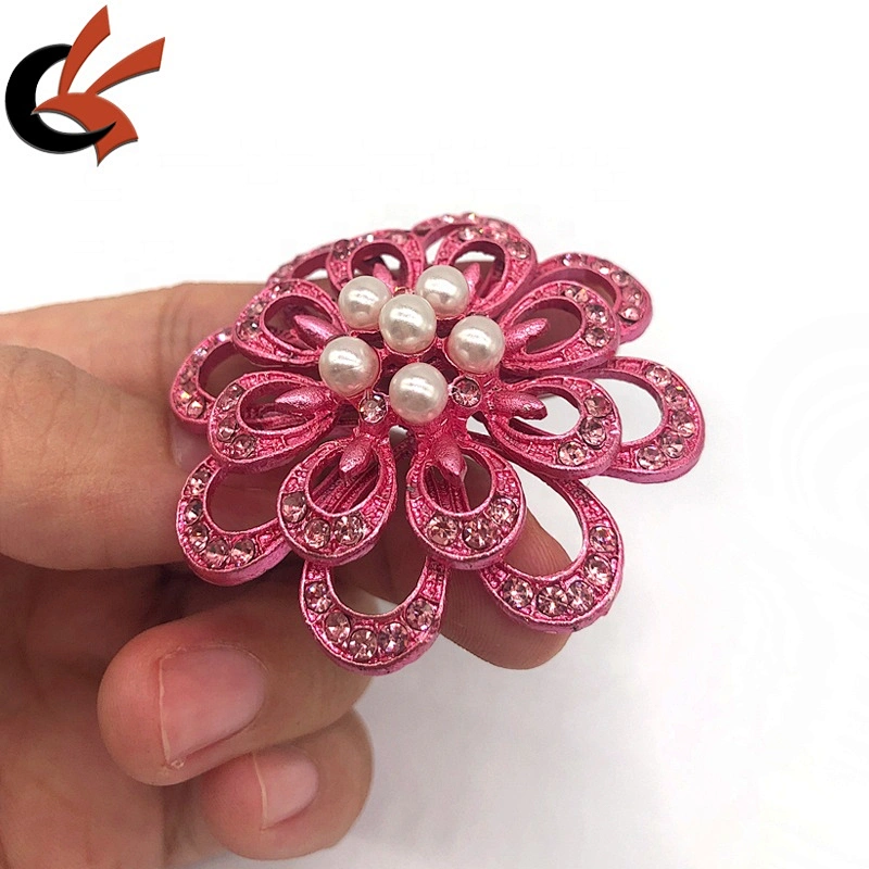 Lovely pink metal base with pink crystal flower pearl brooches for wedding