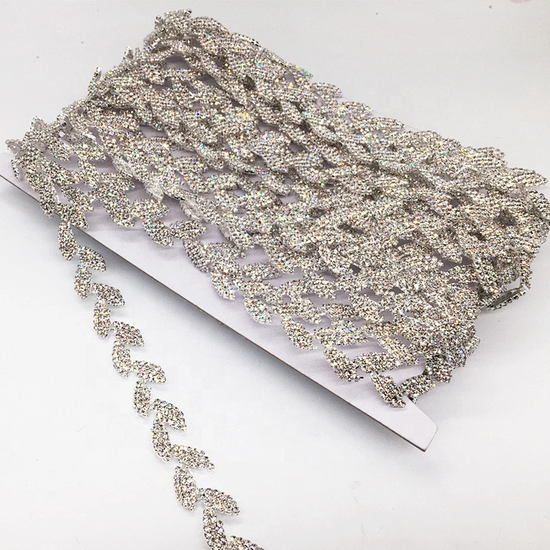 Fashion wedding dress accessories simple rhinestone chain leafage design crystal trims wholesale