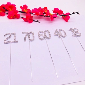 21th Number silver  Wedding Anniversary Birthday Rhinestone  Cake Topper for cupcake decoration