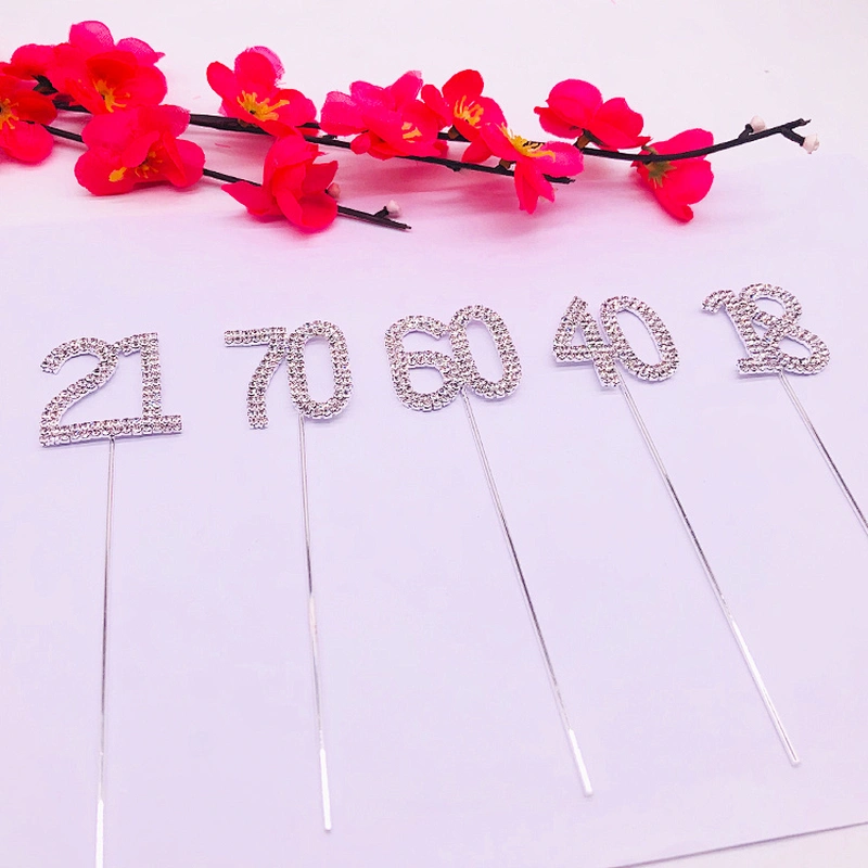 21th Number silver  Wedding Anniversary Birthday Rhinestone  Cake Topper for cupcake decoration