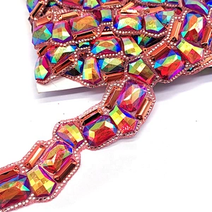 Decorative Different Shape Iridescent  Resin rhinestone Stone Iron On Trim