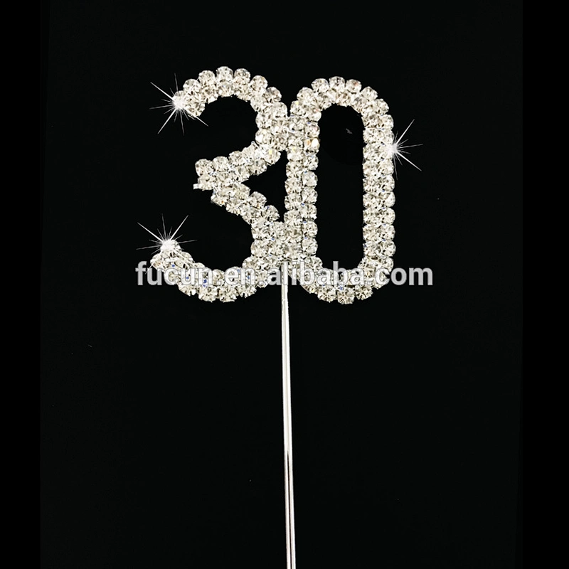 sparkling  funny crystal 30 ages birthday  cake topper with rhinestones