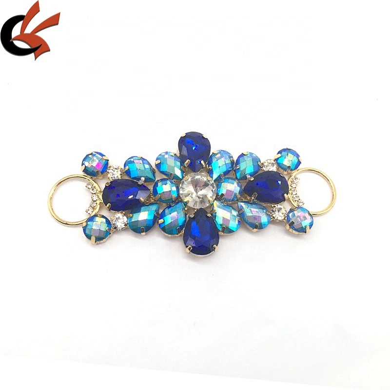 New Customize Design Fashion Blue Collection Sew On Glass Rhinestone Bikini Connector