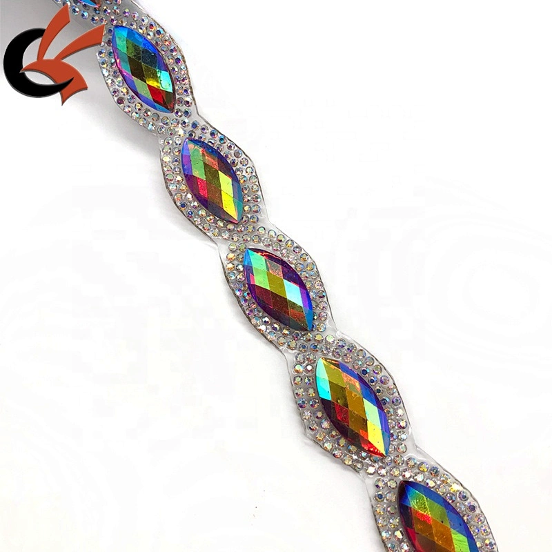 Sparkling Red AB eyes shape resin rhinestone heat transfer trimming iron on tape