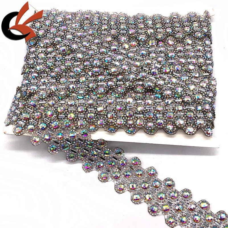 wedding dress belt decoration AB crystal colors iron on hot fix trimming appliques