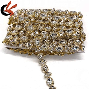 shining clear glass crystal gold plating rhinestone trimming