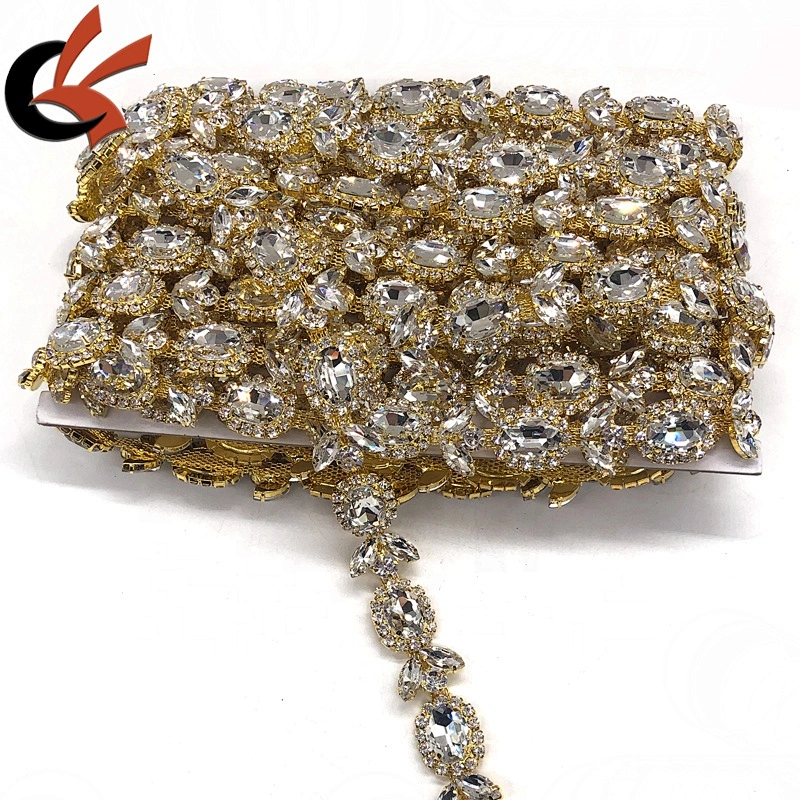 shining clear glass crystal gold plating rhinestone trimming