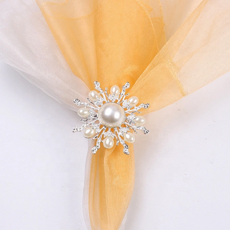 Cheap price model Valentine's Day economical wedding alloy pearl beaded napkin ring