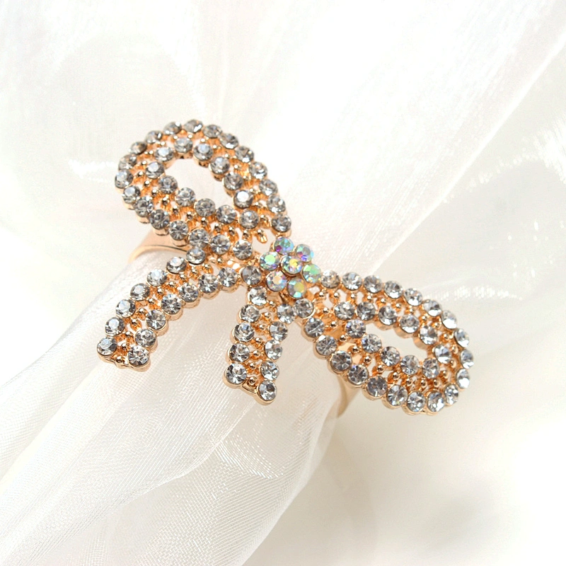 New Arrival custom make wedding rhinestone sexy jewelry silver bow napkin ring