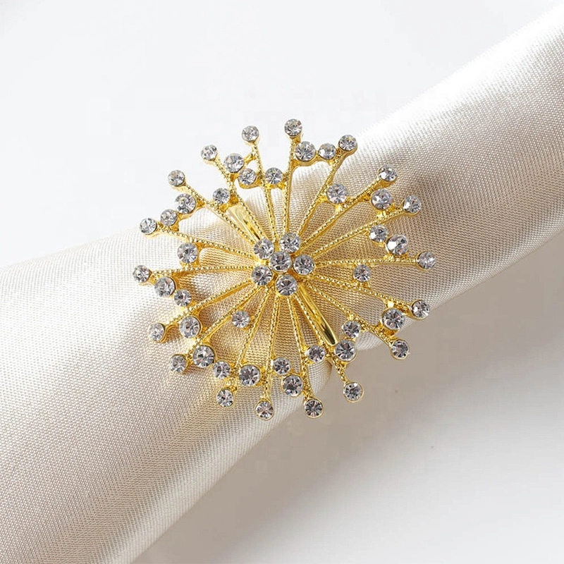 Simple style gold metal rhinestone beads napkin ring for weddings