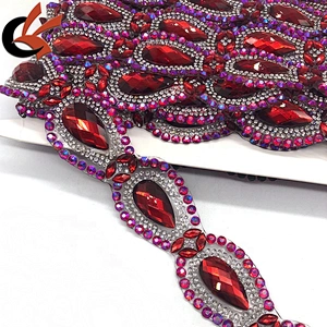 Fashion style Red AB teardrop shape hot fix fancy rhinestone trims