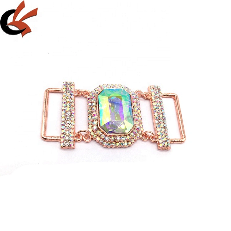 Fashion Crystal Jewelry Swimwear AB Rhinestone Rose Gold Plated Crystal Bikini Connector Buckle