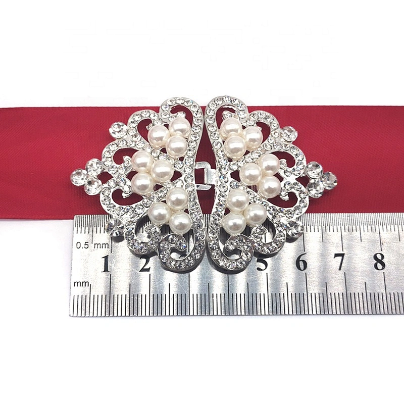 heart shape rhinestone and pearl pair buckles for wedding invitation silk box