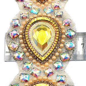 Iron On Resin Trimming Supplier Gold Resin pearl rhinestone trim