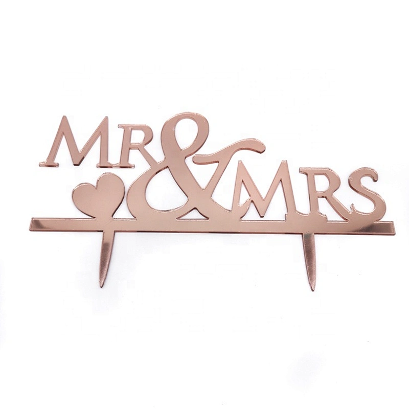 Wedding Cake Deco Mirror Rose Gold Mr&Mrs Wedding Cake Topper