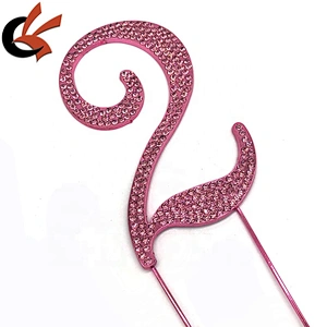 Girls birthday cake decoration pink base with pink crystal numbers rhinestone cake topper