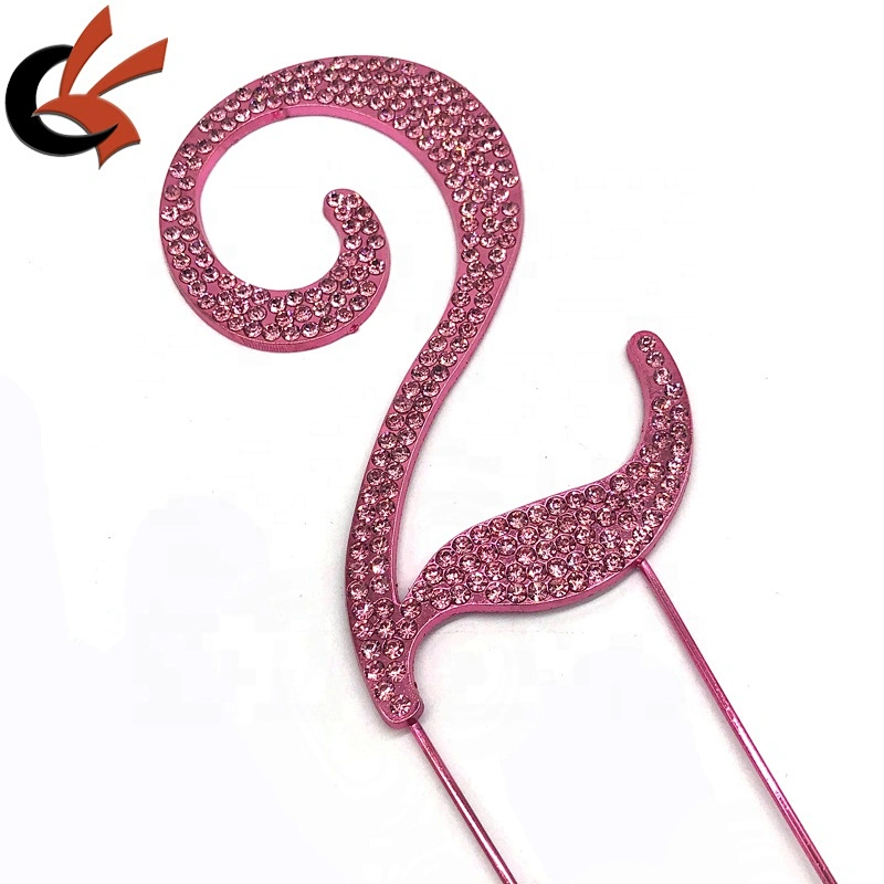 Girls birthday cake decoration pink base with pink crystal numbers rhinestone cake topper