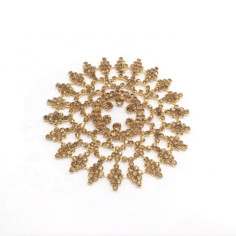 wholesale fashion luxury sewing large flower strass bedazzled dark gold rhinestone applique