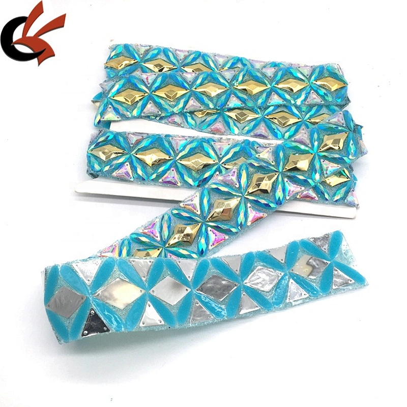Custom Luxury Indian Clothing Market Selling Rhinestone Beaded Trims Hot Fix Fabric Trim Tape