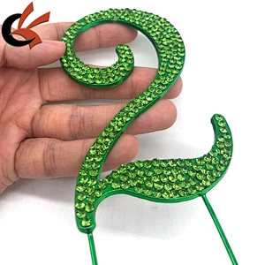 Fashion shining green metal base with green diamante decorative numbers rhinestone cake topper for birthday cake