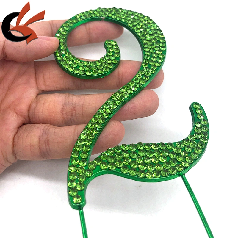 Fashion shining green metal base with green diamante decorative numbers rhinestone cake topper for birthday cake