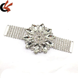 Fashion high end luxury rhinestone applique large flower diamond silver setting crystal bikini connector