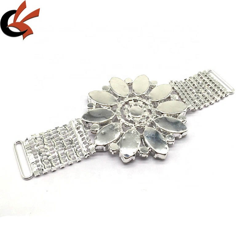 Fashion high end luxury rhinestone applique large flower diamond silver setting crystal bikini connector