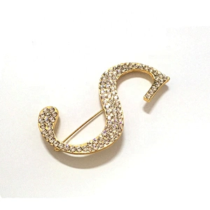 Custom Fashion 24 Gold Alphabet Rhinestone Unisex The Capital Initial Name Letter Brooch For Wedding
