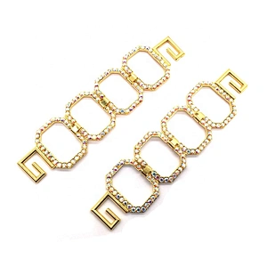 Gold Square Ring Metal Clasp Buckle Crystal Bikini Connector Sew On For Swimwear Suits