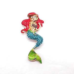 Newer recommended enamelled  with rhinestone mermaid brooch women