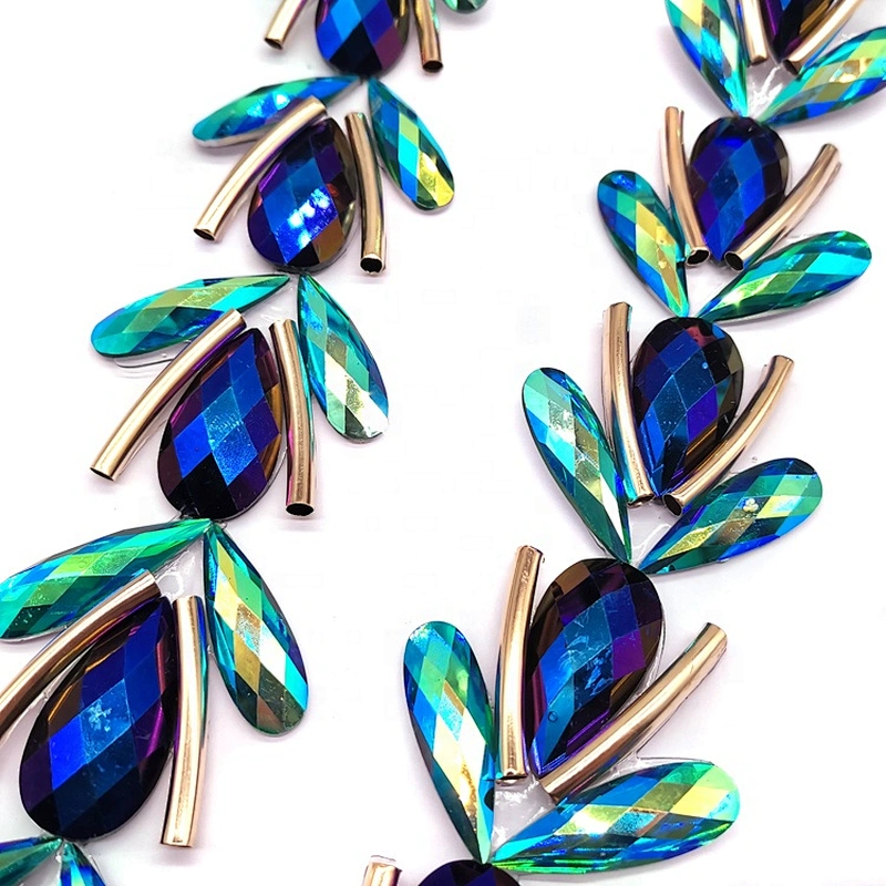 Wholesale Gorgeous Green AB Water Drop Resin Iron On Trim for garment decorative