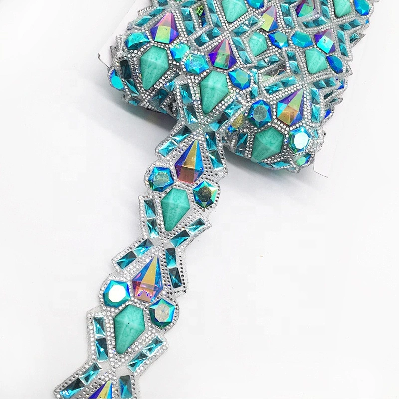 NEW iron on garment rhinestone applique trim hotfix resin beads chain trims for decoration