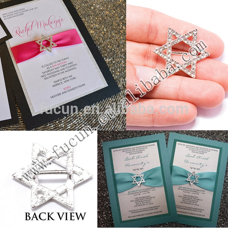 Wholesale Rhinestone Star of David Ribbon Slider Buckle
