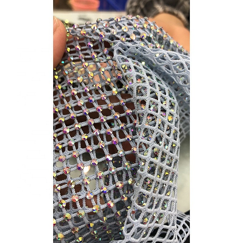Factory Wholesale Elastic Stretch Crystal Trimming Rhinestone  Mesh Fabric For Shoes Clothes Garment Accessories