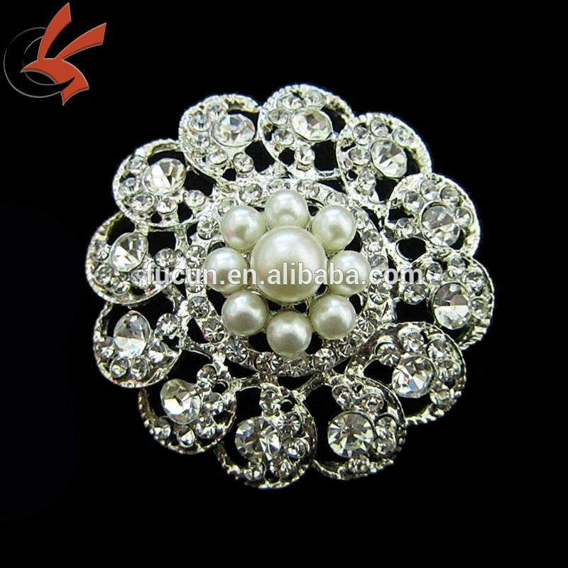 Large White Pearl Clear Rhinestone Women Lady Simple Brooch Pins