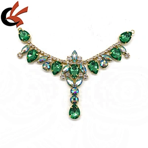Sew On green AB Strass Bikini Connector Gold Claw resin rhinestone Crystal Flower Applique