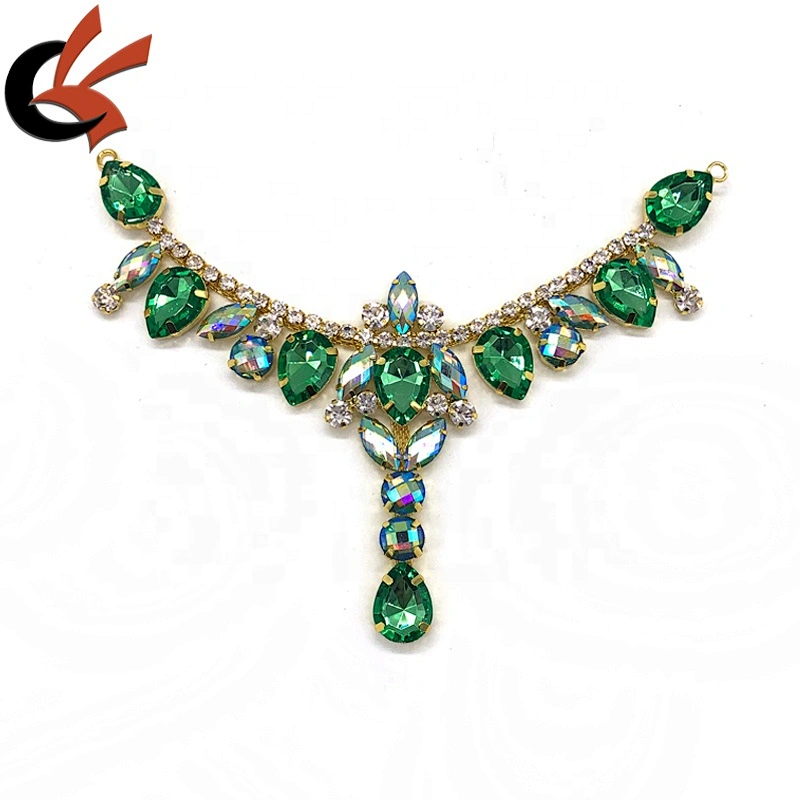 Sew On green AB Strass Bikini Connector Gold Claw resin rhinestone Crystal Flower Applique