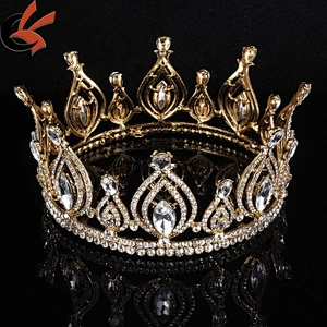 Wedding Apparel Rhinestone Royal Blue Full Round Crown Tiara Rhinestone Crystal Beauty Queen Pageant Crowns
