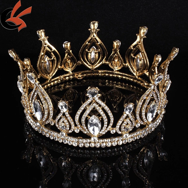 Wedding Apparel Rhinestone Royal Blue Full Round Crown Tiara Rhinestone Crystal Beauty Queen Pageant Crowns
