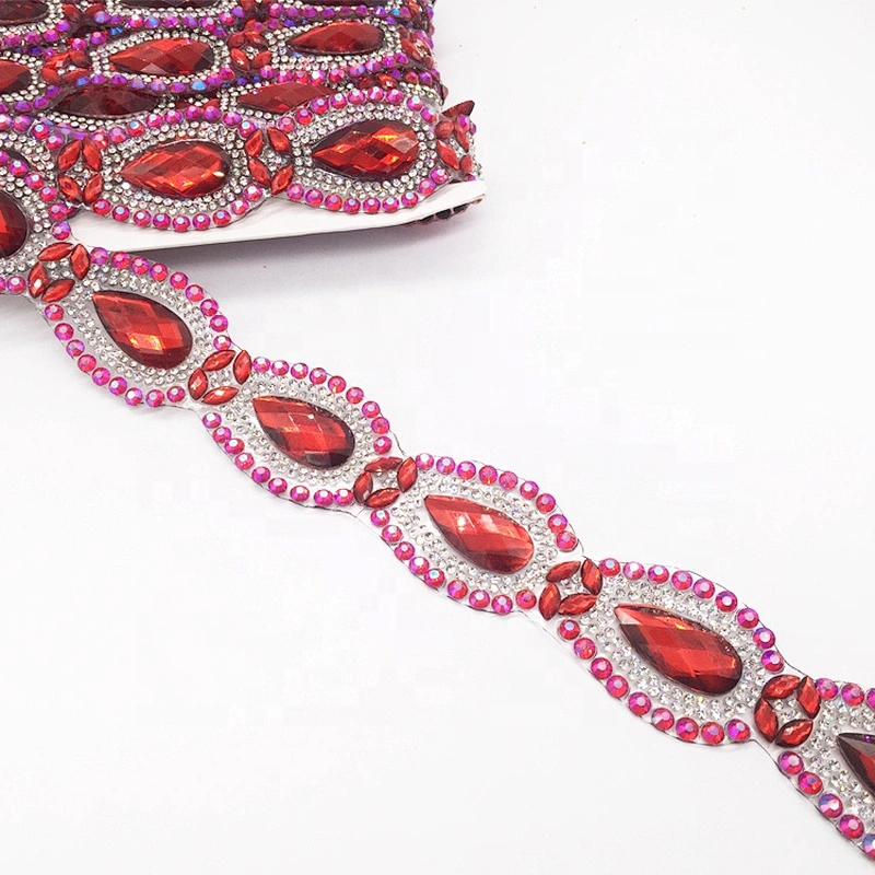 Trendy Style 2020 Newest Fashion colorful design rhinestone hot fix tape trimmings for carnival dress