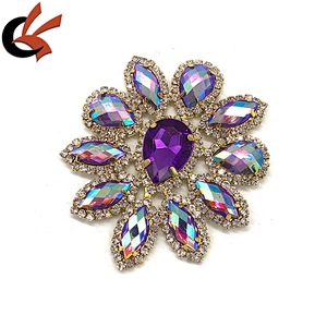 Diamante Rhinestones Gold Metal Motif Crystal Patch for Bridal Dress Embellishments