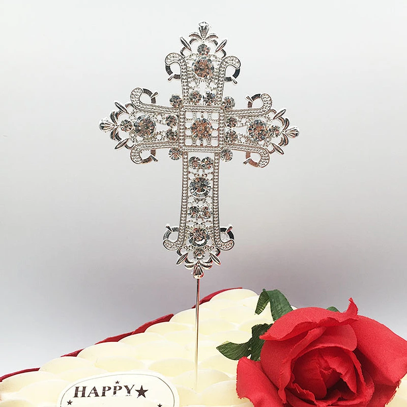 New products 2021 cross style cake topper for Wedding Religious Baptism Christening First Communion Confirmation