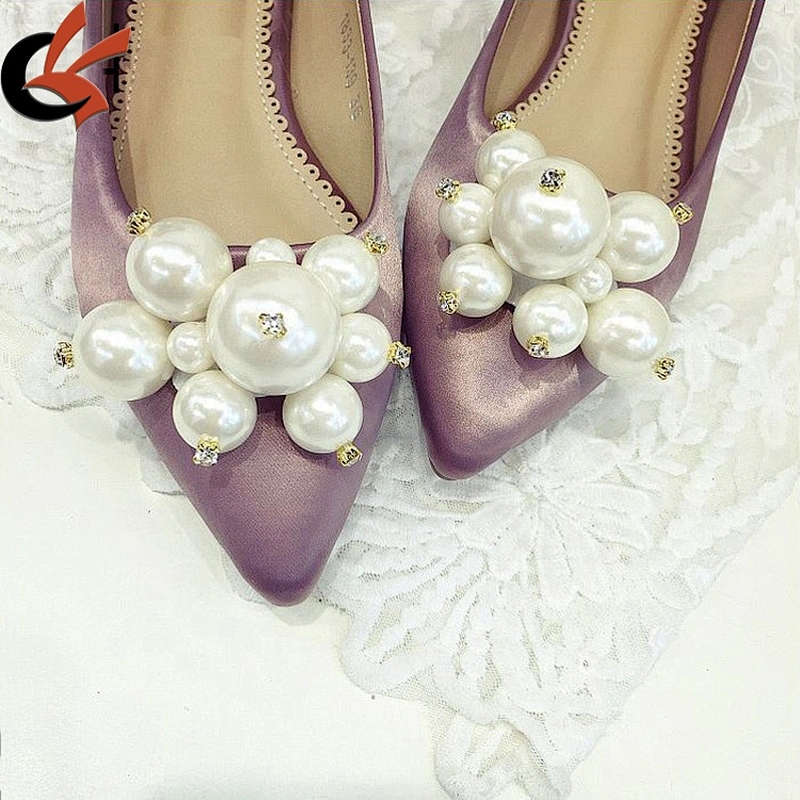 Supply high quality hole stock imitated ABS pearl bead shoe buckle upper for lady wedding shoes
