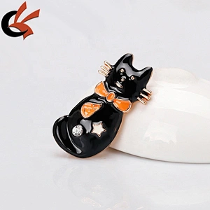 Funny halloween lovely black cat enamel brooch with clear crystal rhinestone decoration