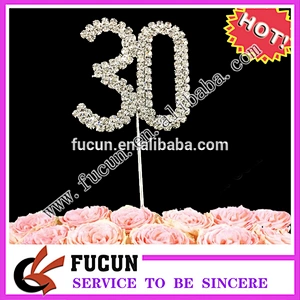 sparkling  funny crystal 30 ages birthday  cake topper with rhinestones