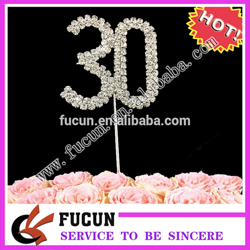 sparkling  funny crystal 30 ages birthday  cake topper with rhinestones