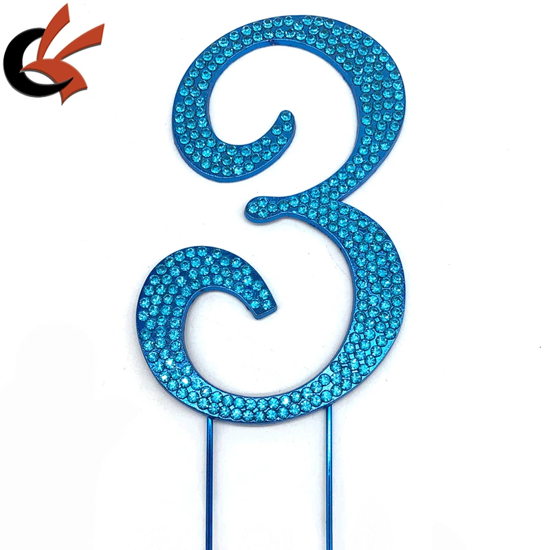 2021 New Green Red Pink Blue base color crystal rhinestone numbers cake topper for birthday party