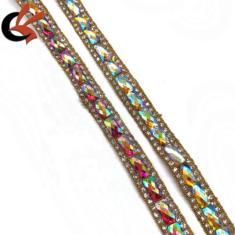 fashion style clothes edging hot fix crystal rhinestone ribbon trim